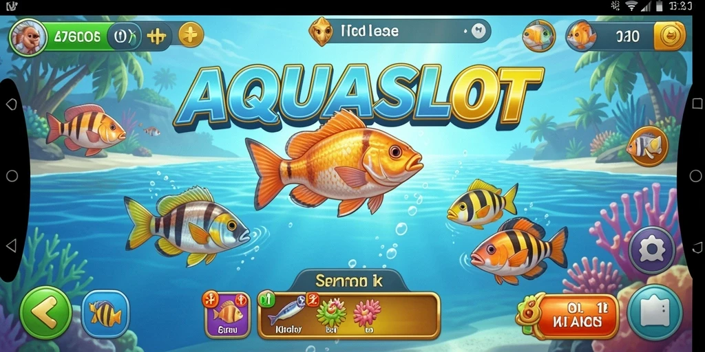 Tampilan gameplay AQUASLOT dengan aksi memancing yang seru dan menantang.