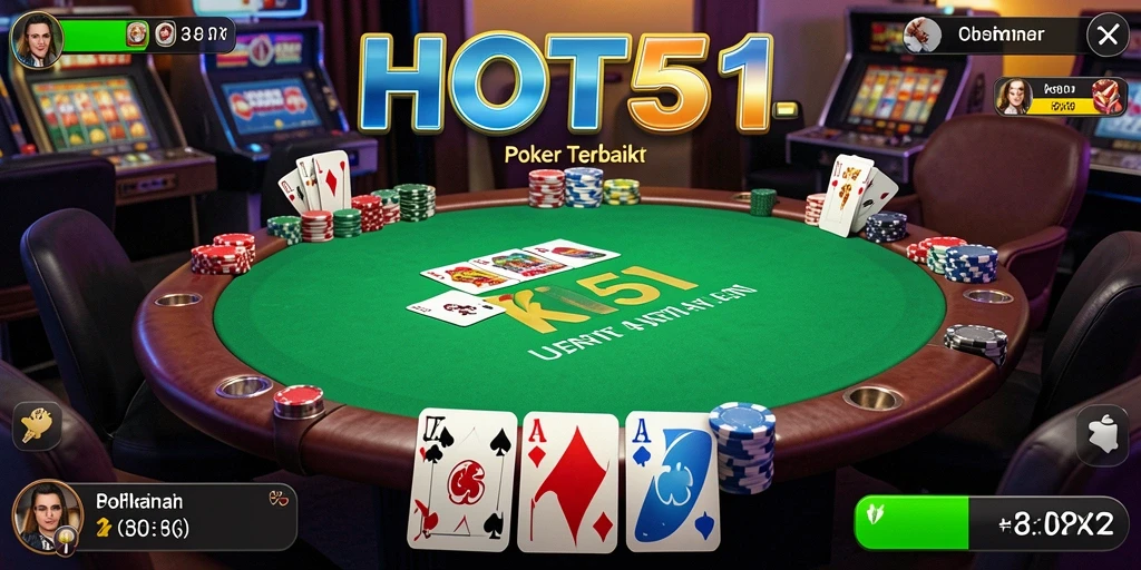 Tampilan gameplay seru dalam HOT51, menampilkan pemain aktif di meja Poker.