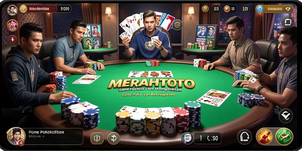 Screenshot gameplay MERAHTOTO menunjukkan aksi seru dalam permainan poker.