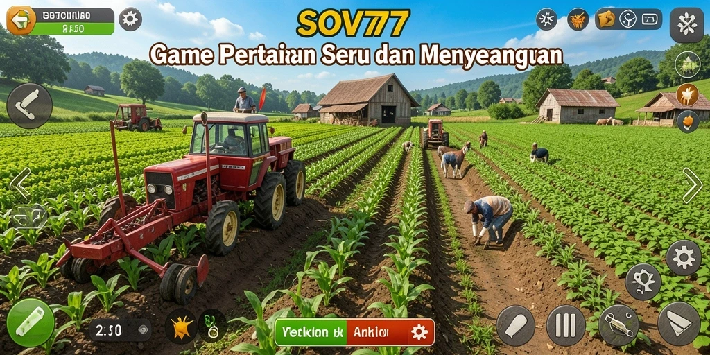 Screenshot SOV777 yang menunjukkan menanam dan merawat ladang pertanian yang indah.