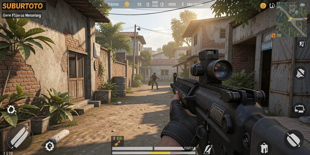 Tampilan gameplay menegangkan di SUBURTOTO dengan aksi tembak-menembak yang seru.
