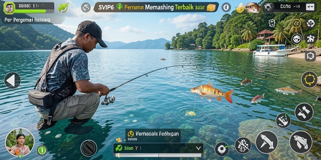 Tampilan menakjubkan gameplay SVIP6 saat memancing ikan besar.